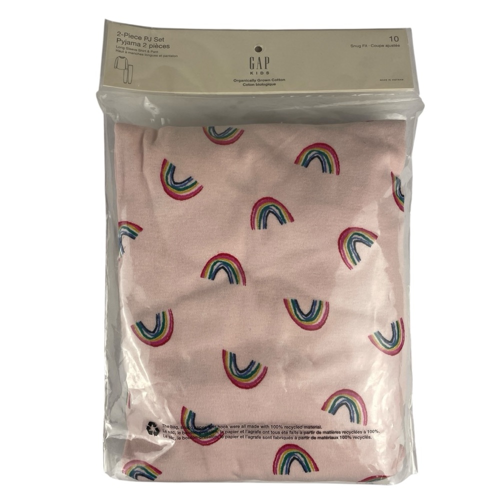 GAP Girls 2 Piece Long Sleeve & Pants Pajama Set Pink Rainbows Size 10 NWT